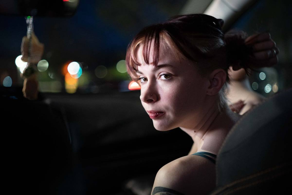 Night portrait inside a car