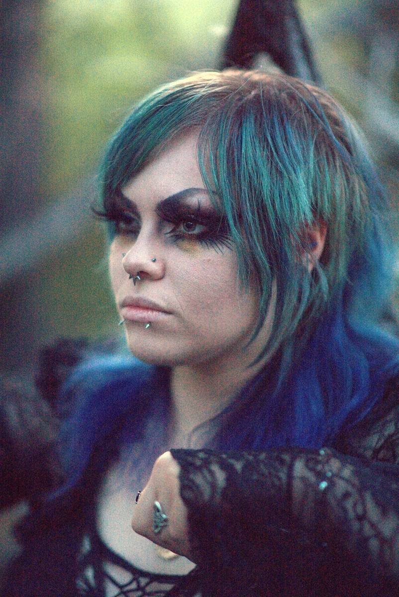 Portrait with blue hair at dusk